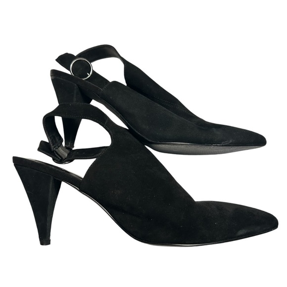 Bleaker and Bond Leather Black Suede Pointed Toe Sling Pumps Sz 10 - Picture 9 of 13